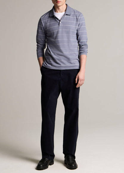 Striped Cotton-Blend Long-Sleeve Polo Shirt - US 9472