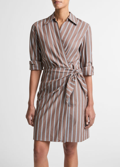 Striped Cotton-Blend Wrap Dress - US 7251