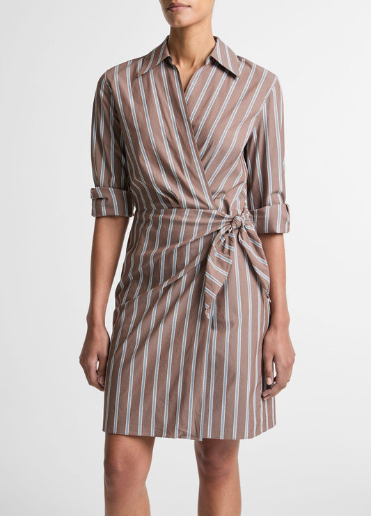 Striped Cotton-Blend Wrap Dress - US 7251