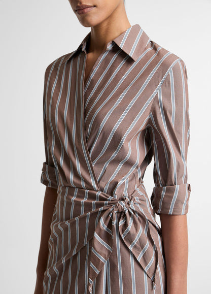 Striped Cotton-Blend Wrap Dress - US 7251