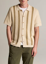 Striped Crochet Cotton Short-Sleeve Button-Front Shirt - US 2394