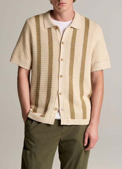 Striped Crochet Cotton Short-Sleeve Button-Front Shirt - US 2394