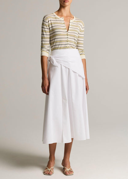 Striped Italian Cotton-Cashmere Three-Quarter-Sleeve Cardigan - US 6541