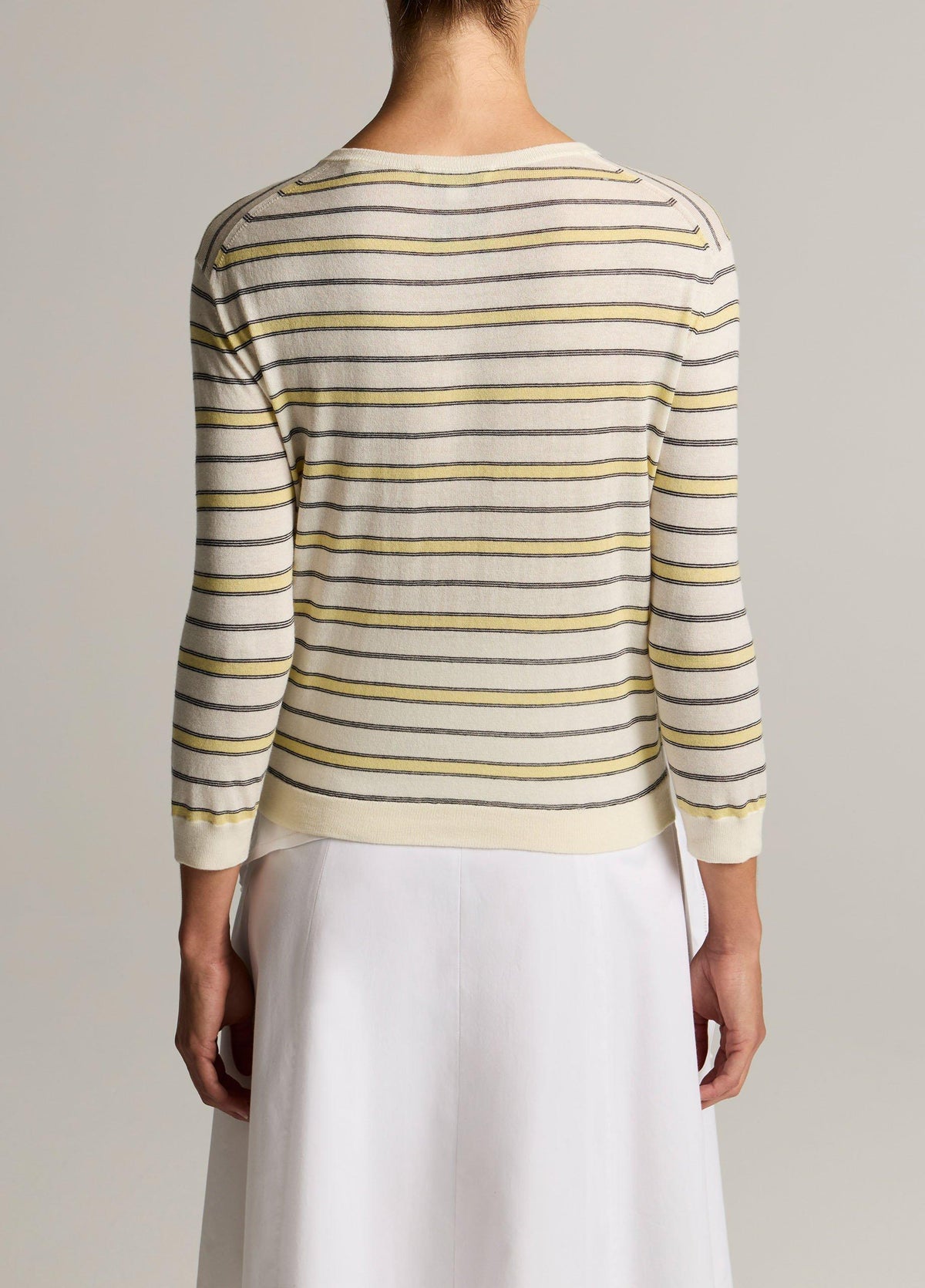 Striped Italian Cotton-Cashmere Three-Quarter-Sleeve Cardigan - US 6541