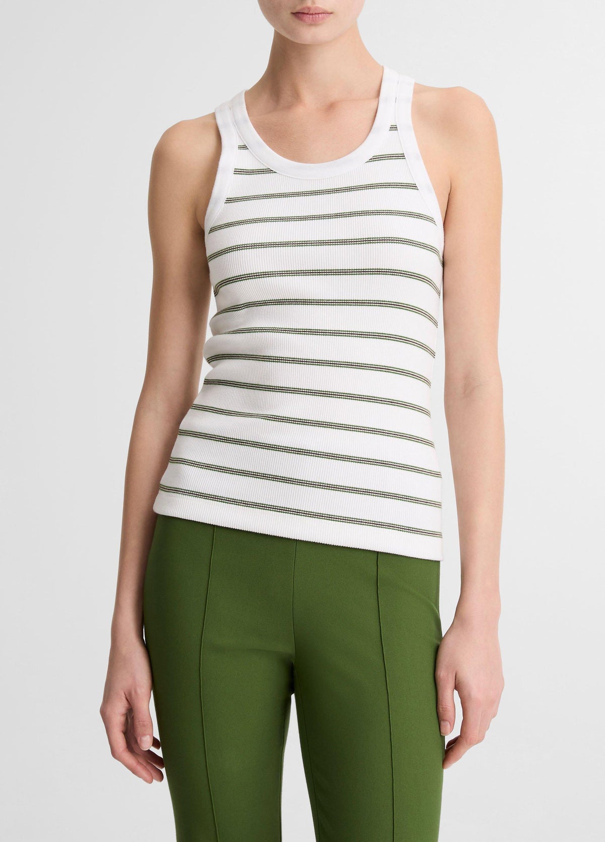 Striped Ribbed Scoop-Neck Tank - US 5091