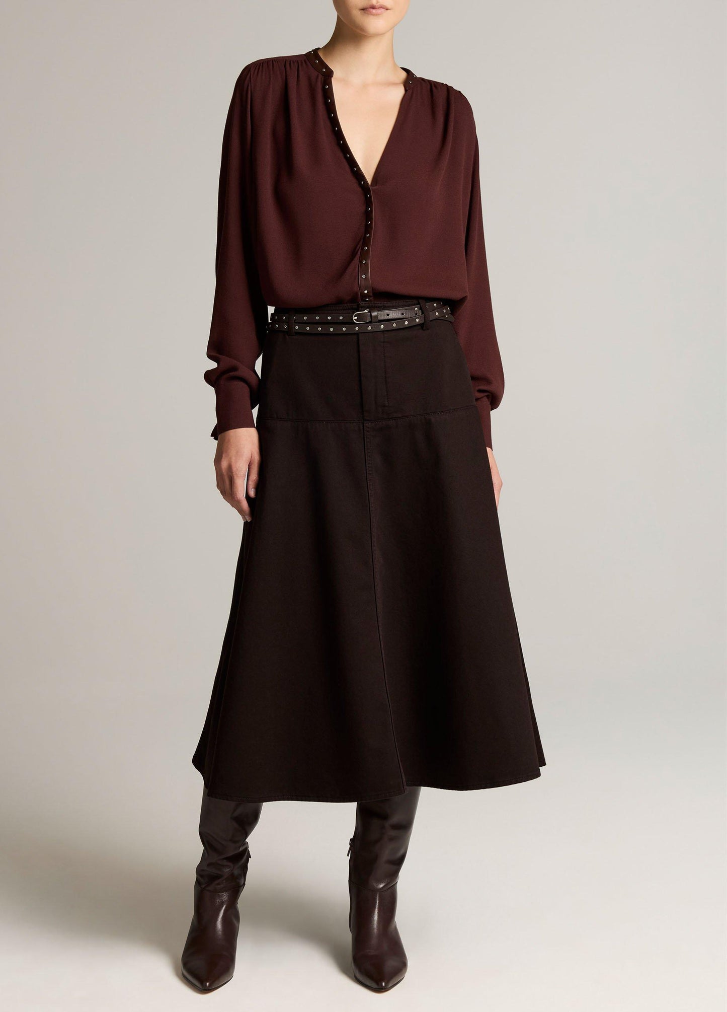 Studded Crepe Long-Sleeve Top - US 1709