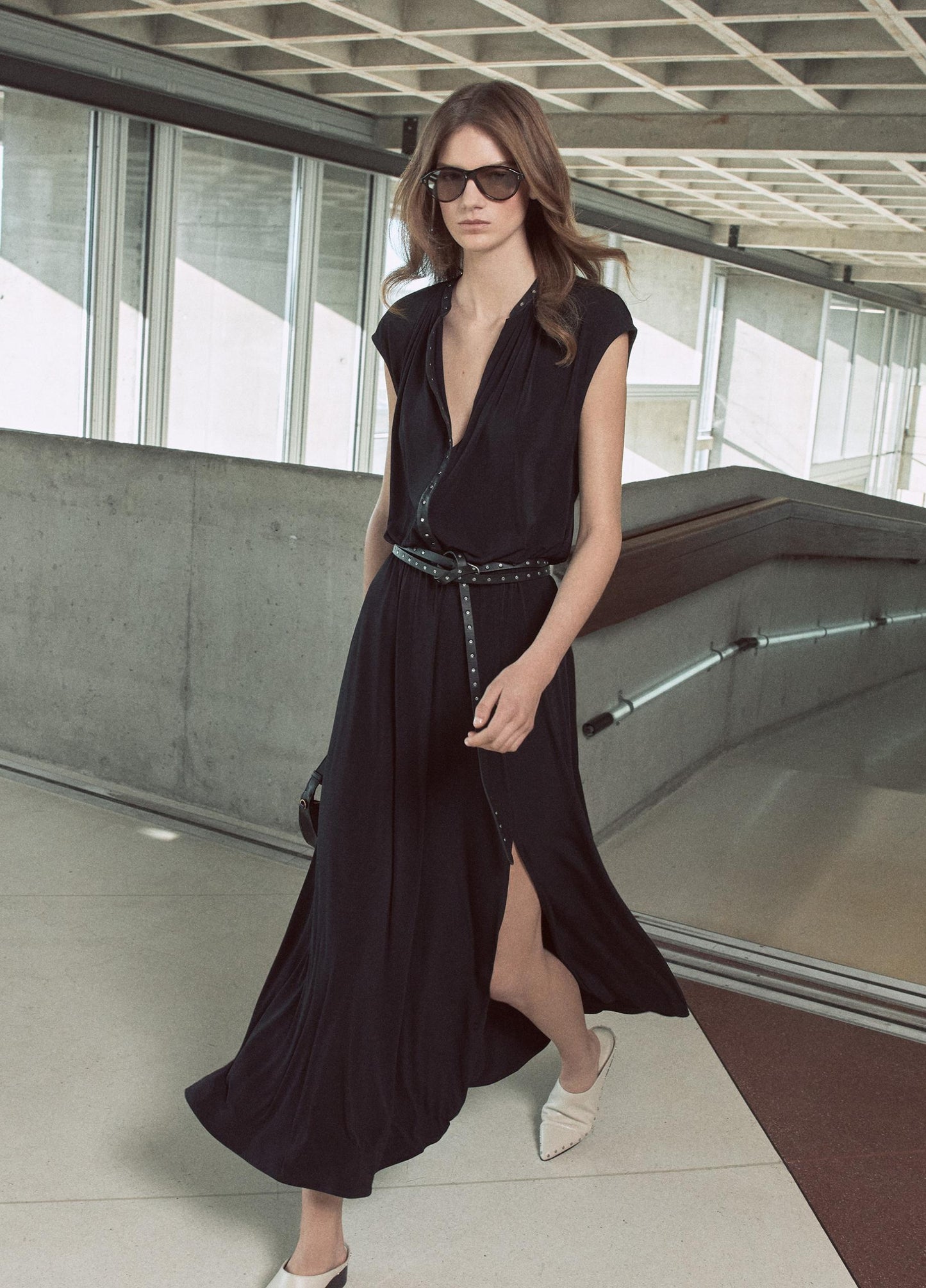 Studded Matte Jersey Cap-Sleeve Dress - US 6983