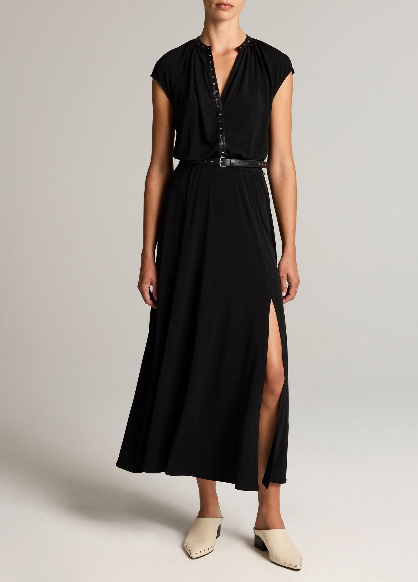 Studded Matte Jersey Cap-Sleeve Dress - US 6983