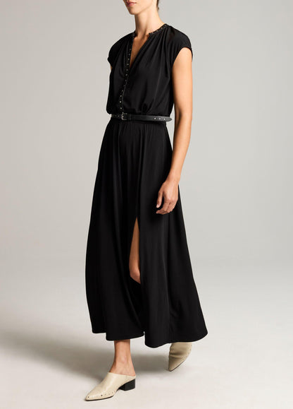 Studded Matte Jersey Cap-Sleeve Dress - US 6983