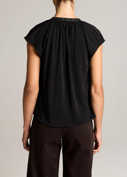 Studded Matte Jersey Cap-Sleeve Top - US 0555