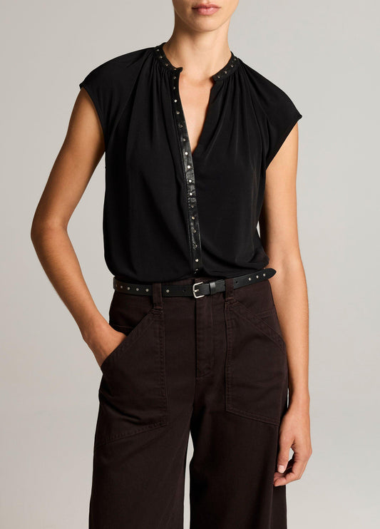 Studded Matte Jersey Cap-Sleeve Top - US 0555