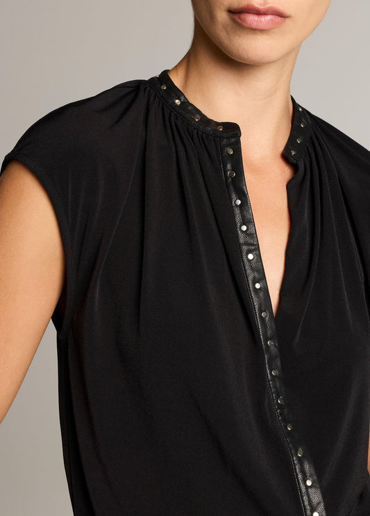 Studded Matte Jersey Cap-Sleeve Top - US 0555