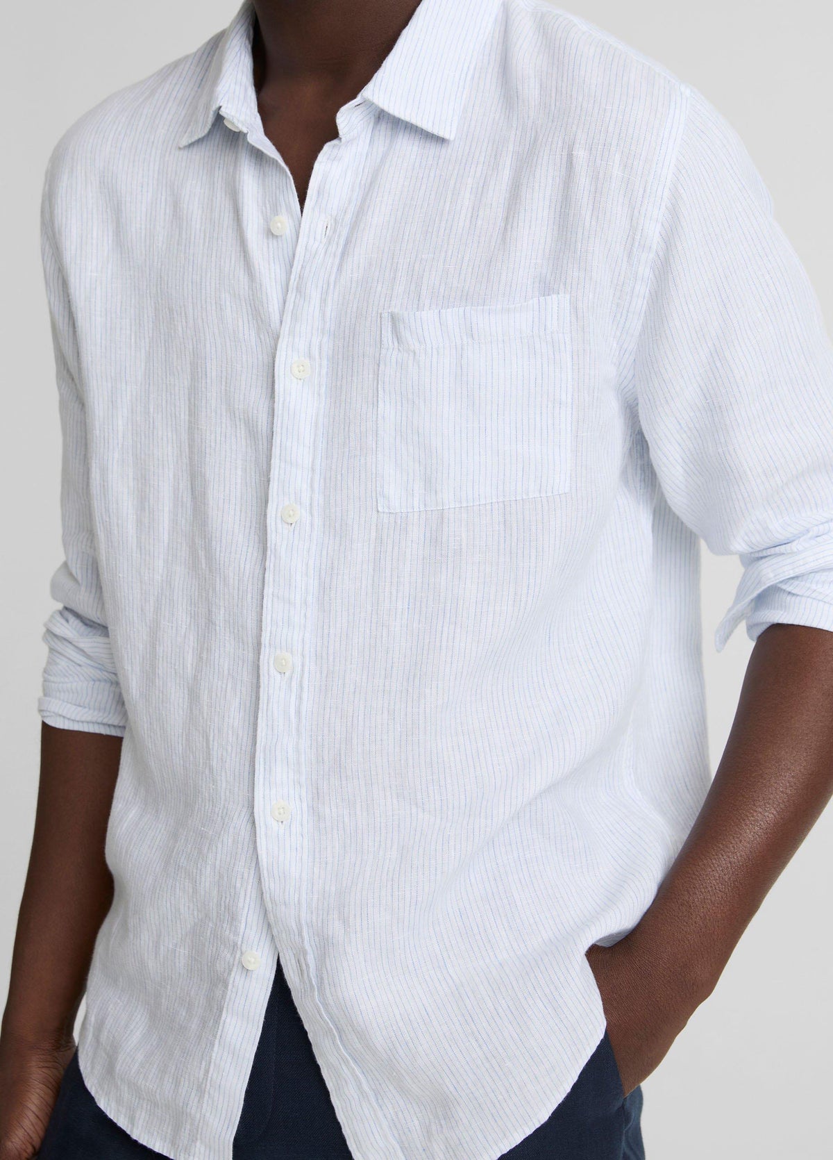 Tate Stripe Linen Button-Front Shirt - US 9315