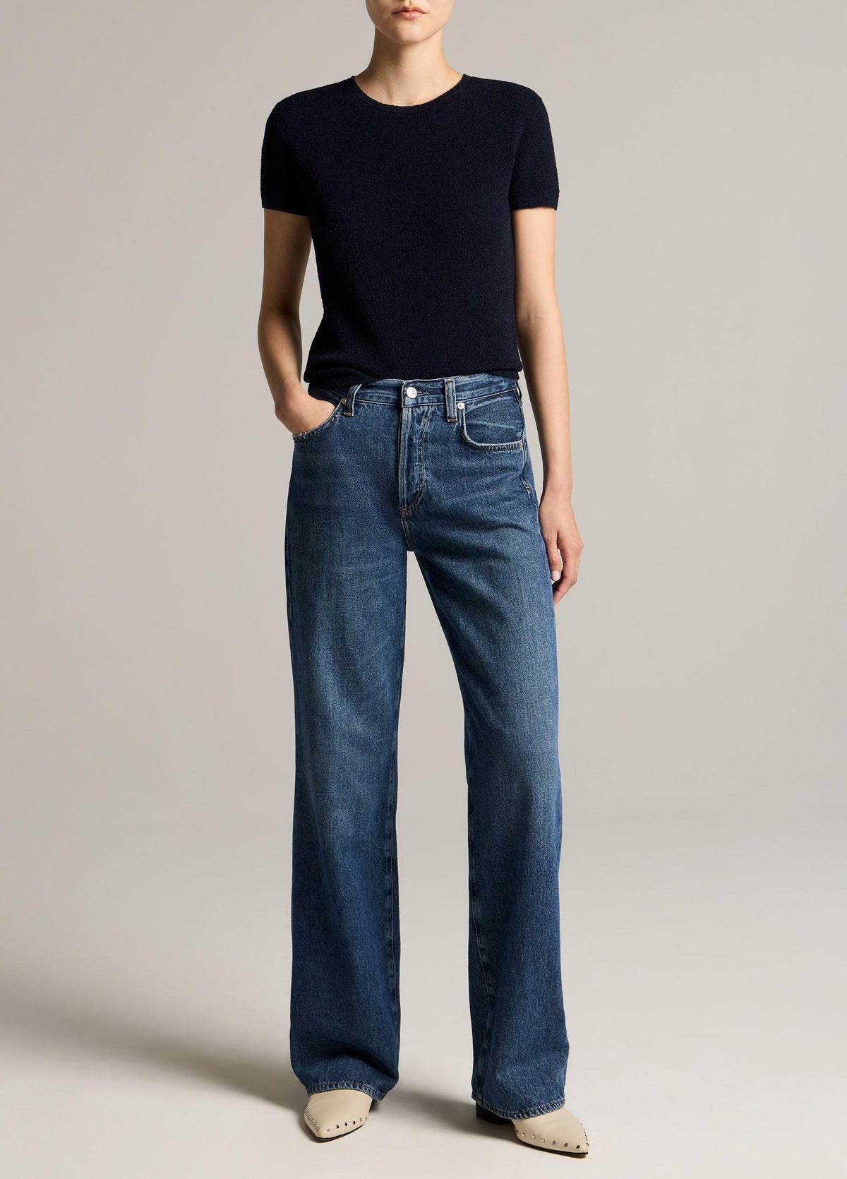 Textured Italian Wool & Cotton-Blend Short-Sleeve Sweater - US 7774