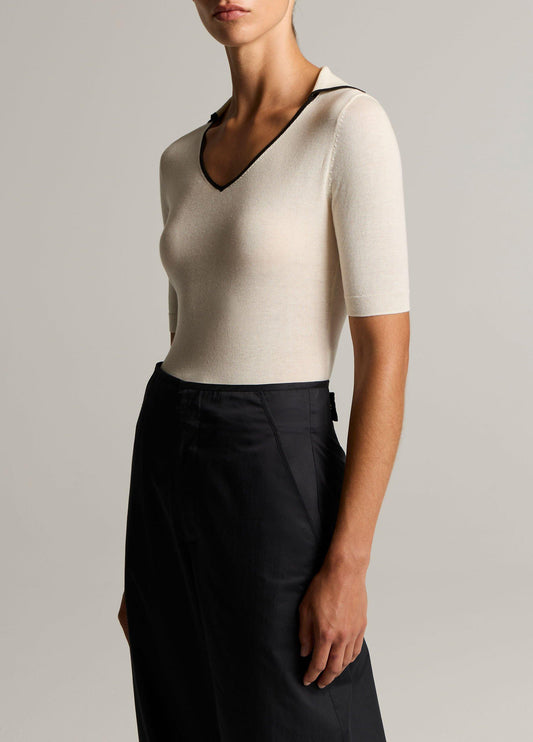 Tipped Italian Cotton-Cashmere Polo Sweater - US 8318