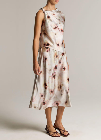 Watercolor Floral Satin Slip-Skirt - US 4666