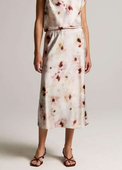 Watercolor Floral Satin Slip-Skirt - US 4666