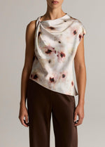 Watercolor Floral Satin Twist-Shoulder Top - US 2432