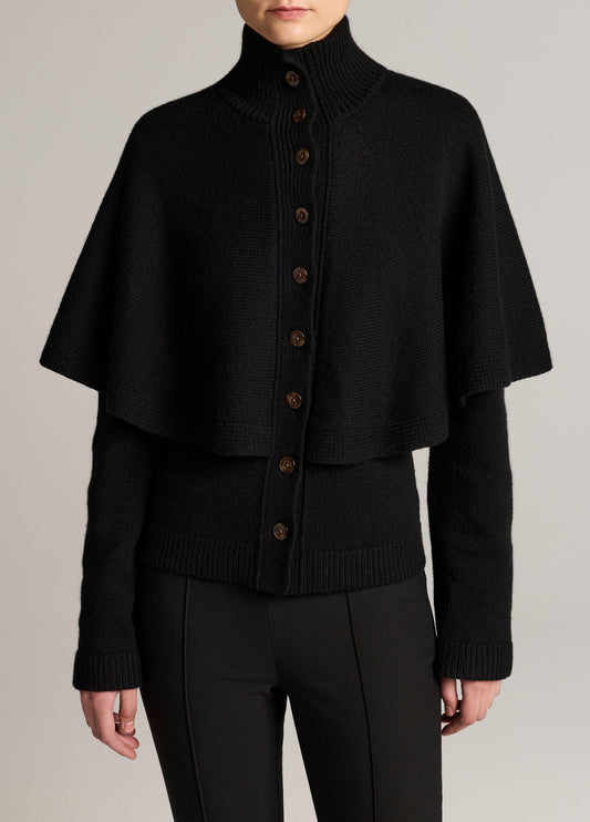 Wool-Blend Turtleneck Cape Cardigan - US 7185