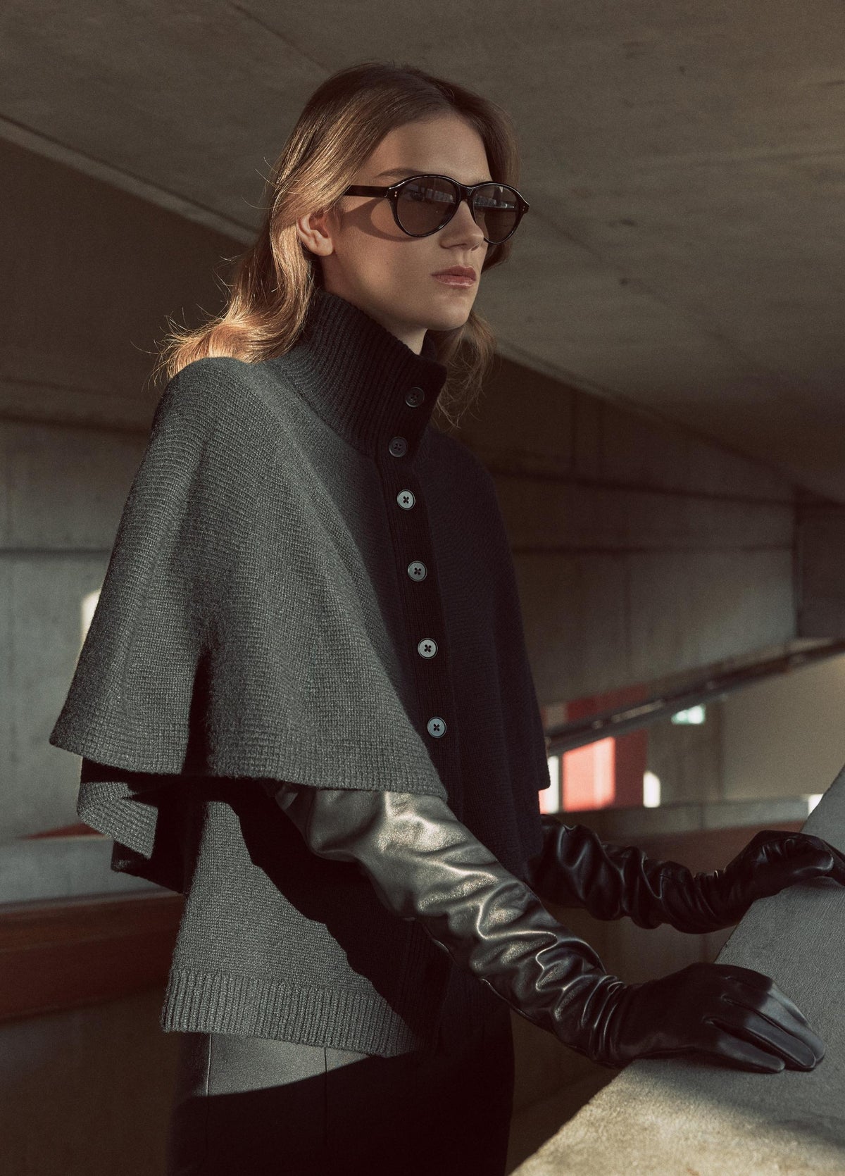 Wool-Blend Turtleneck Cape Cardigan - US 7185