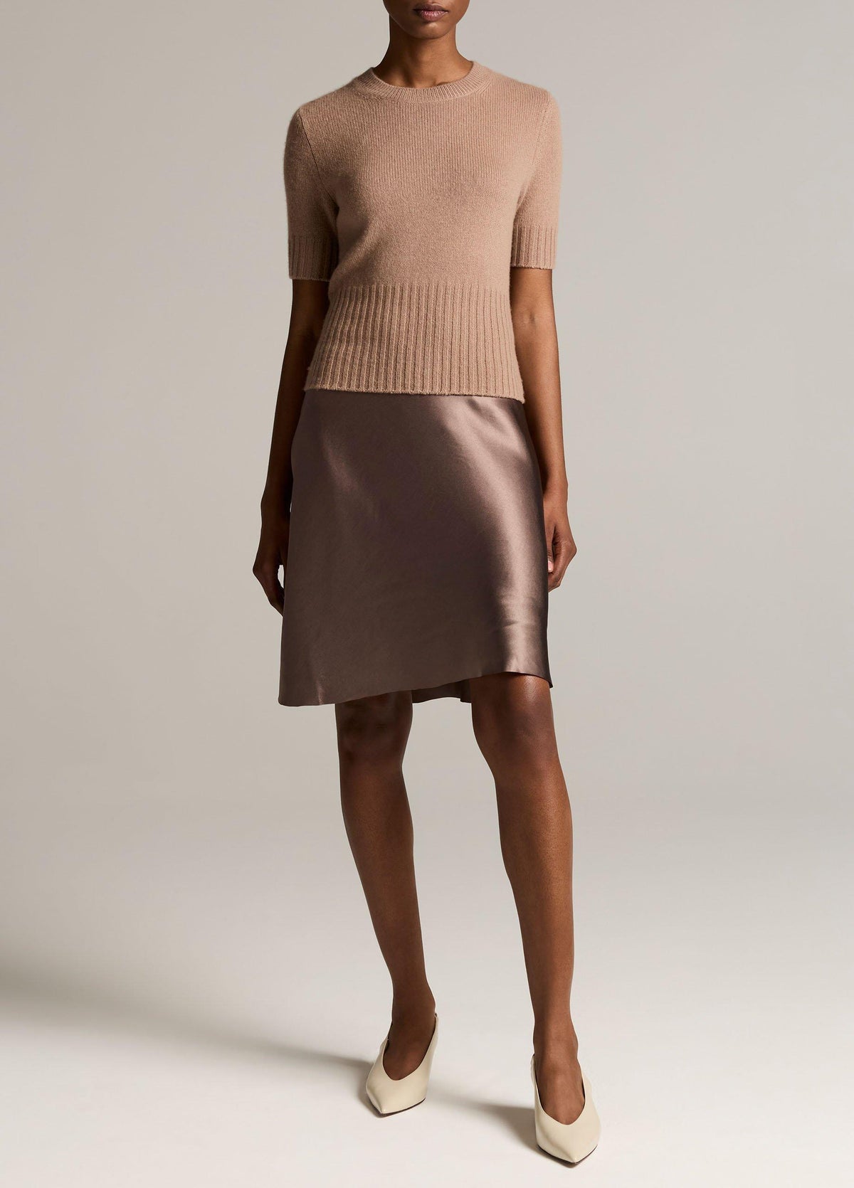 Wool-Cashmere High-Rib Short-Sleeve Sweater - US 8818