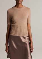 Wool-Cashmere High-Rib Short-Sleeve Sweater - US 8818