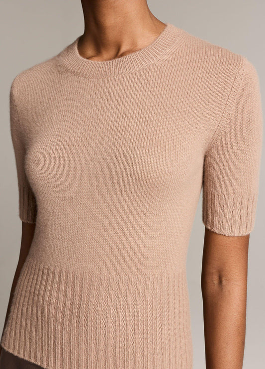 Wool-Cashmere High-Rib Short-Sleeve Sweater - US 8818