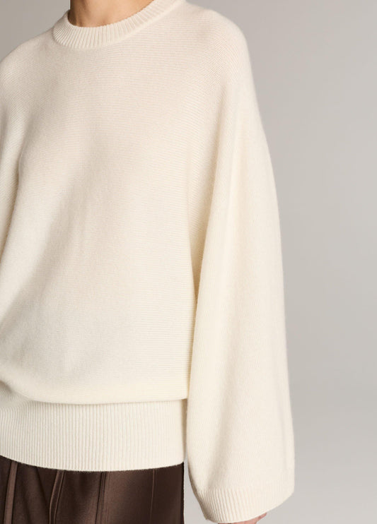 Wool-Cashmere Wide-Sleeve Crew Neck Sweater - US 3288