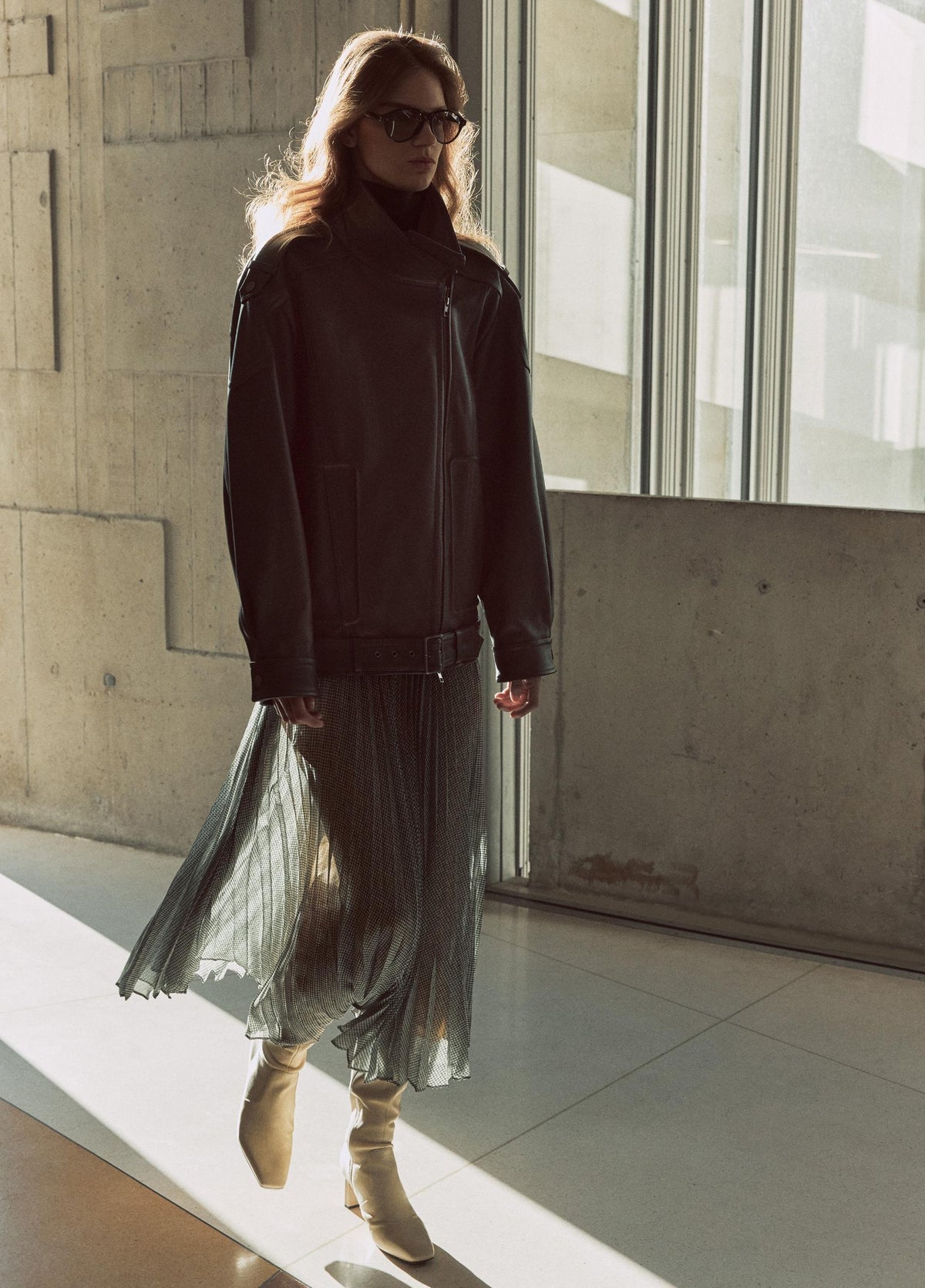 Leather Oversized Biker Jacket - US 1206