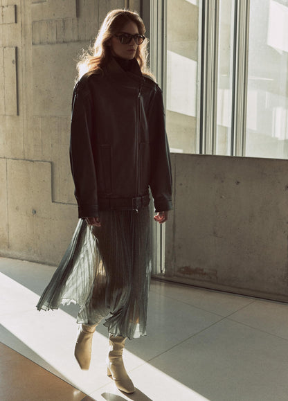 Leather Oversized Biker Jacket - US 1206