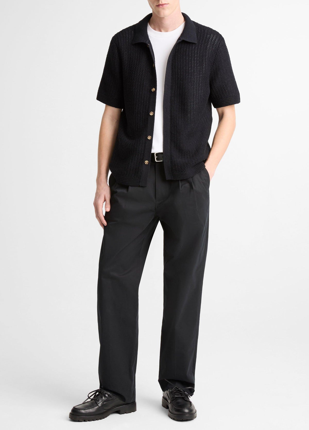 Cotton Crochet Button-Front Shirt - US 4902