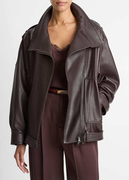 Leather Oversized Biker Jacket - US 1652