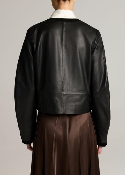 Suede-Trimmed Leather Cropped Jacket - US 1237