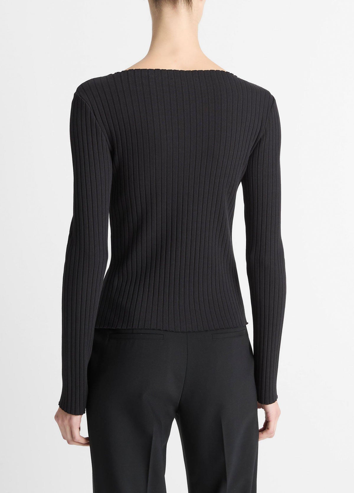 Ribbed Cotton-Blend Slash-Neck Long-Sleeve Top - US 3299