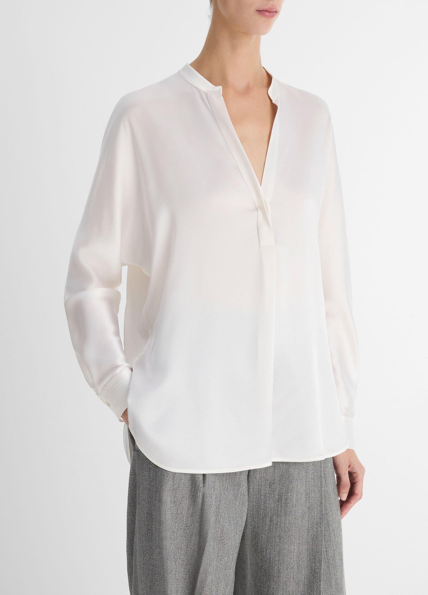 Silk Satin Band-Collar Blouse - US 5094