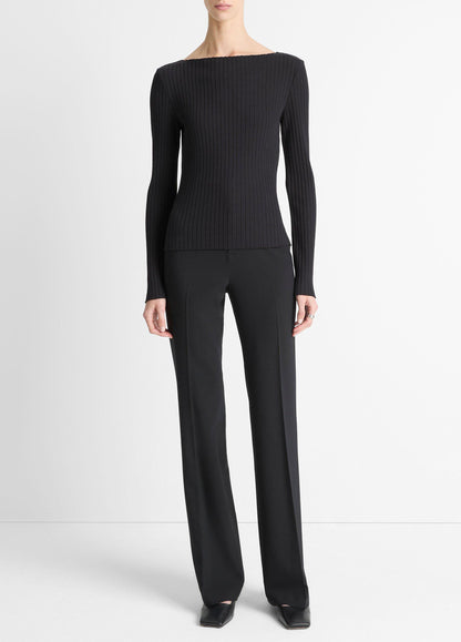 Ribbed Cotton-Blend Slash-Neck Long-Sleeve Top - US 3299