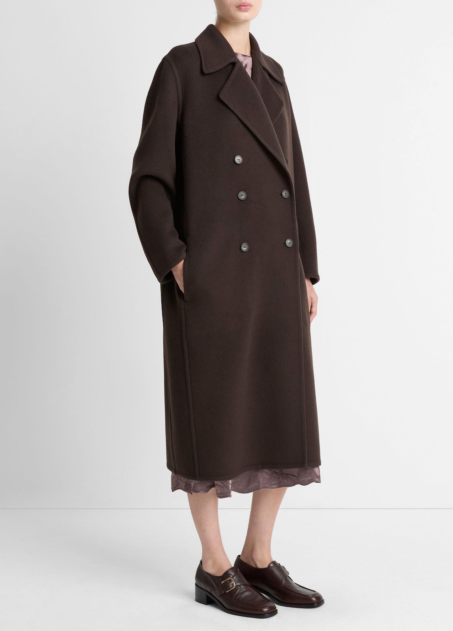Wool-Blend Double-Breasted Long Coat - US 2342
