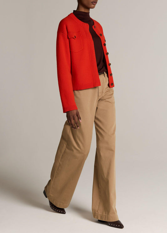 Washed Cotton Twill Mid-Rise Wide-Leg Pant - US 1534