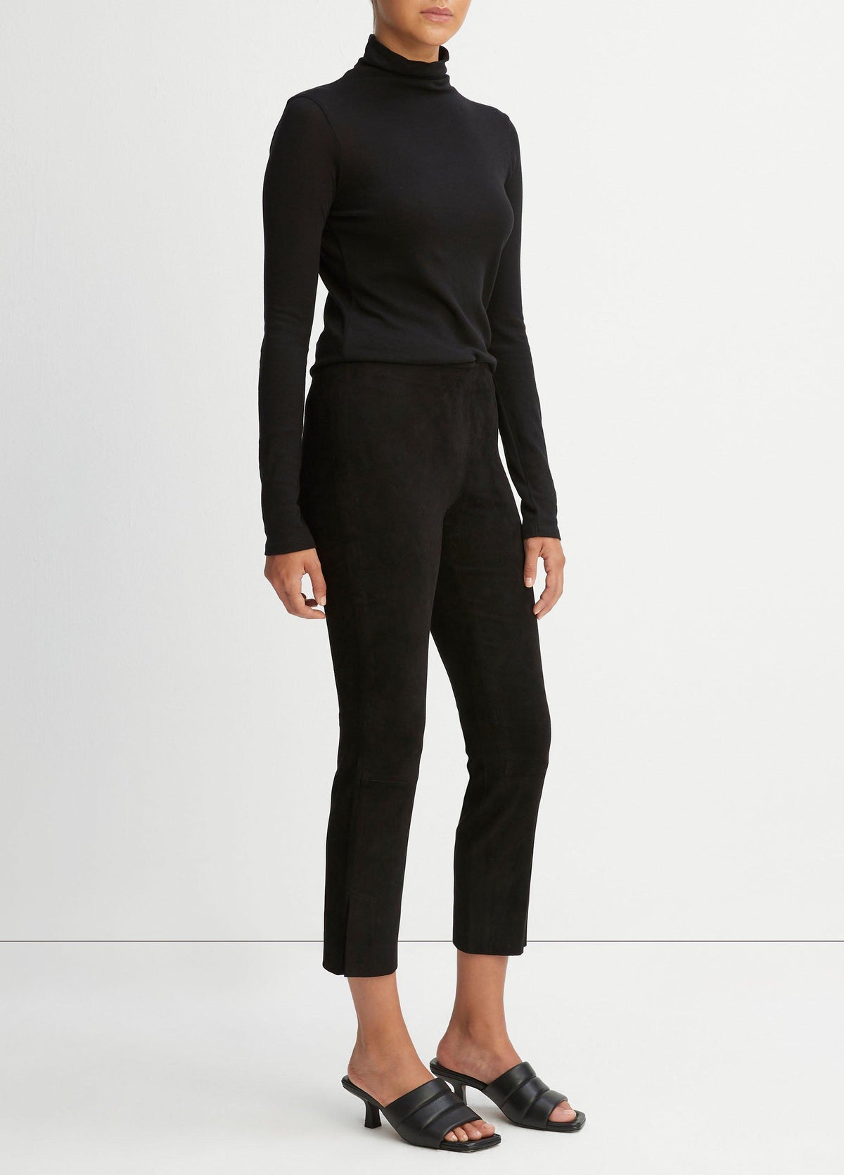Stretch Suede Split Hem Crop Legging - US 6136