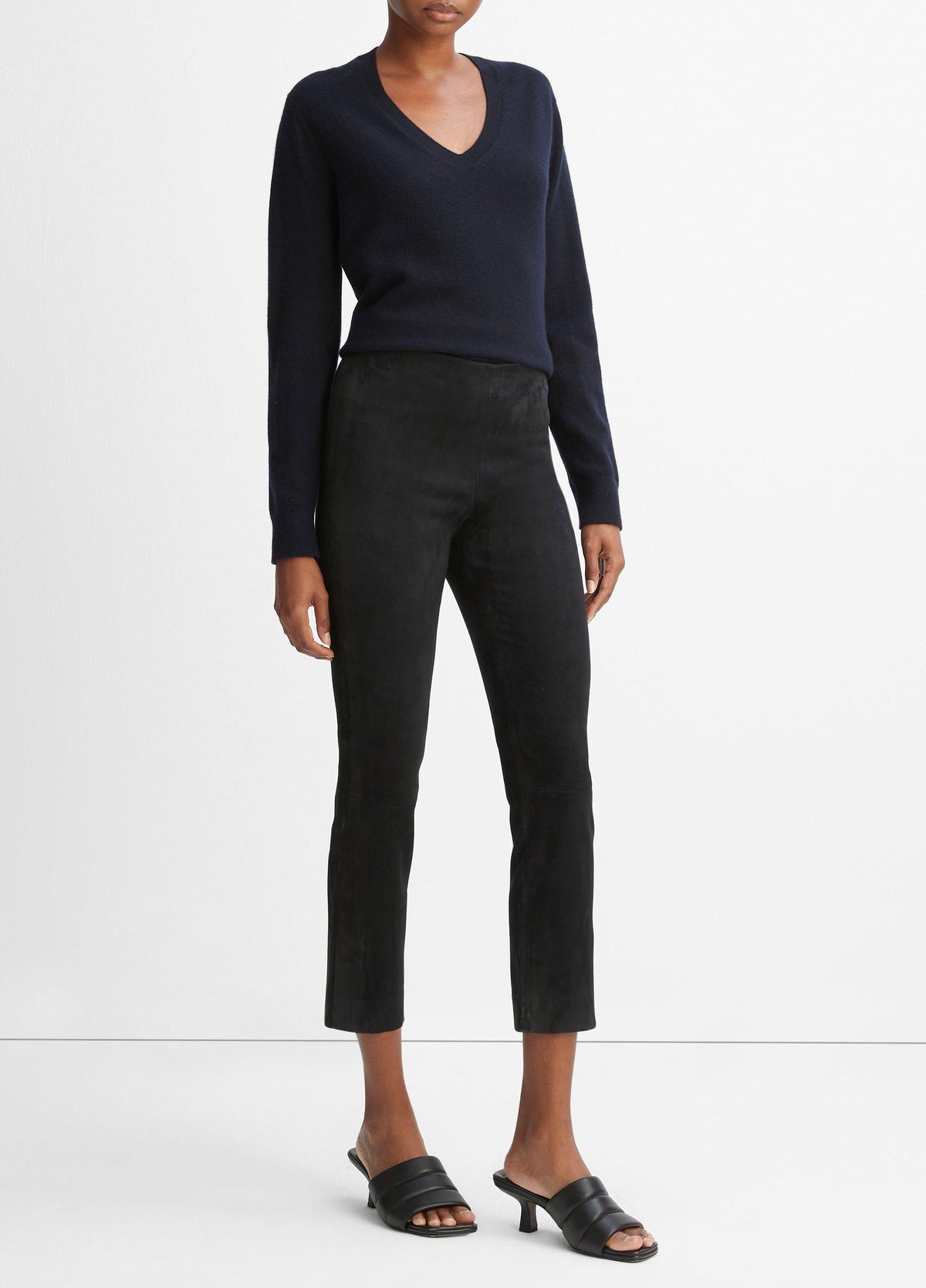 Stretch Suede Split Hem Crop Legging - US 7355