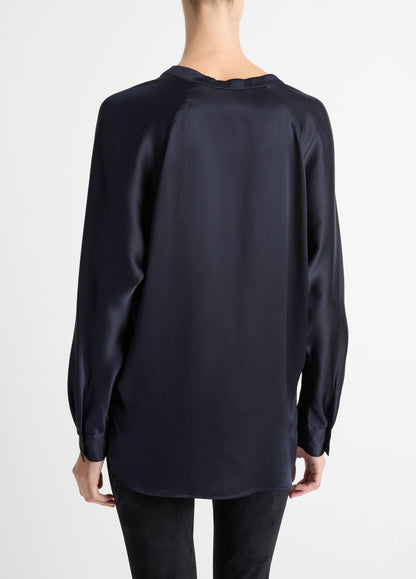 Silk Satin Band-Collar Blouse - US 4858