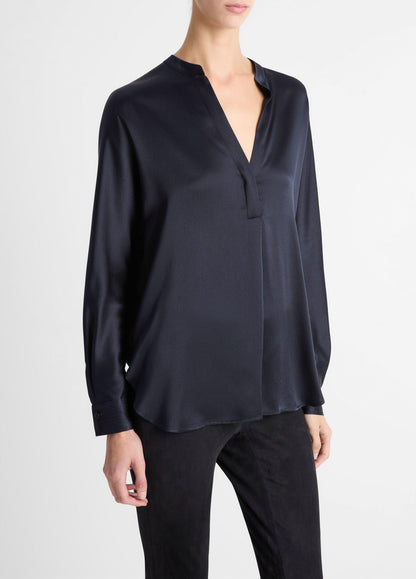 Silk Satin Band-Collar Blouse - US 4858