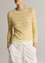Fine Lace Cotton Three-Quarter-Sleeve Crew Neck Sweater - US 6300