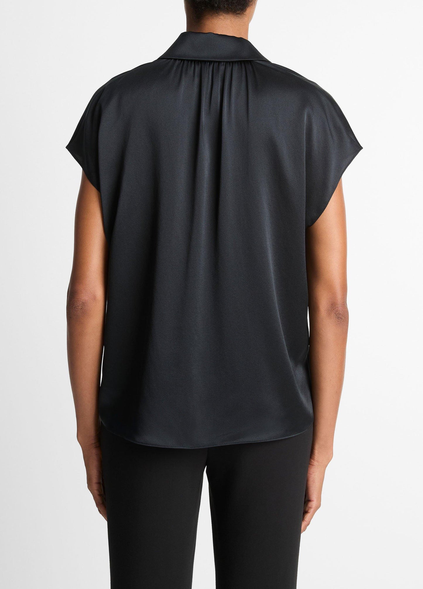 Silk Cap-Sleeve Ruched-Back Blouse - US 8041