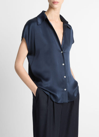 Silk Cap-Sleeve Ruched-Back Blouse - US 9796