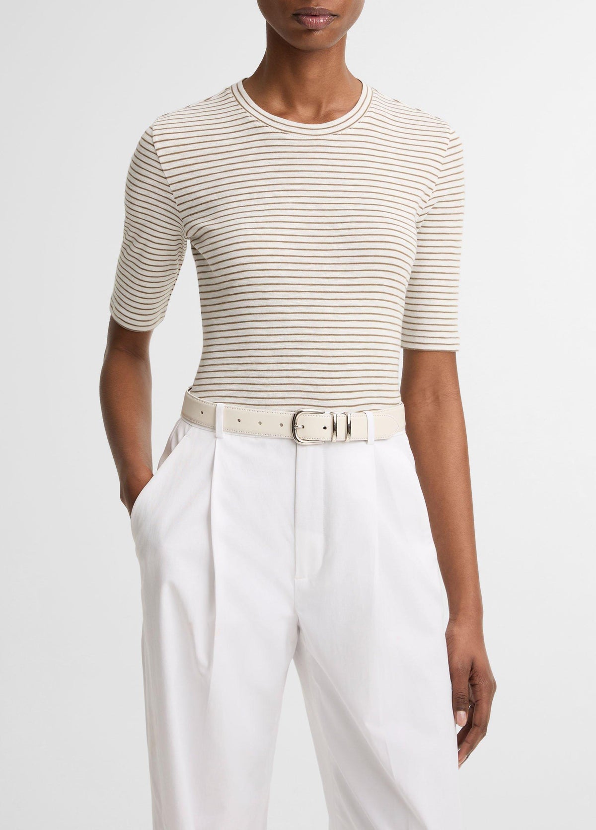 Striped Cotton-Blend Elbow-Sleeve T-Shirt - US 1190