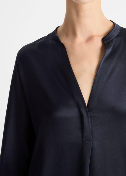Silk Satin Band-Collar Blouse - US 4858