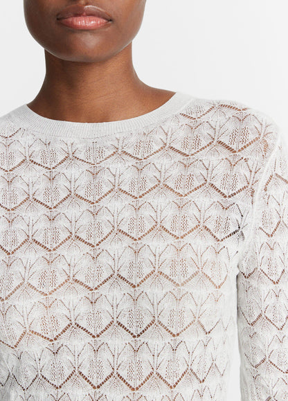 Fine Lace Cotton Three-Quarter-Sleeve Crew Neck Sweater - US 5182