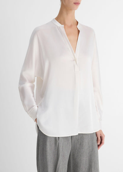 Silk Satin Band-Collar Blouse - US 5094