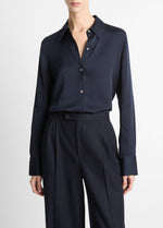 Silk-Blend Slim Button-Front Blouse - US 3761